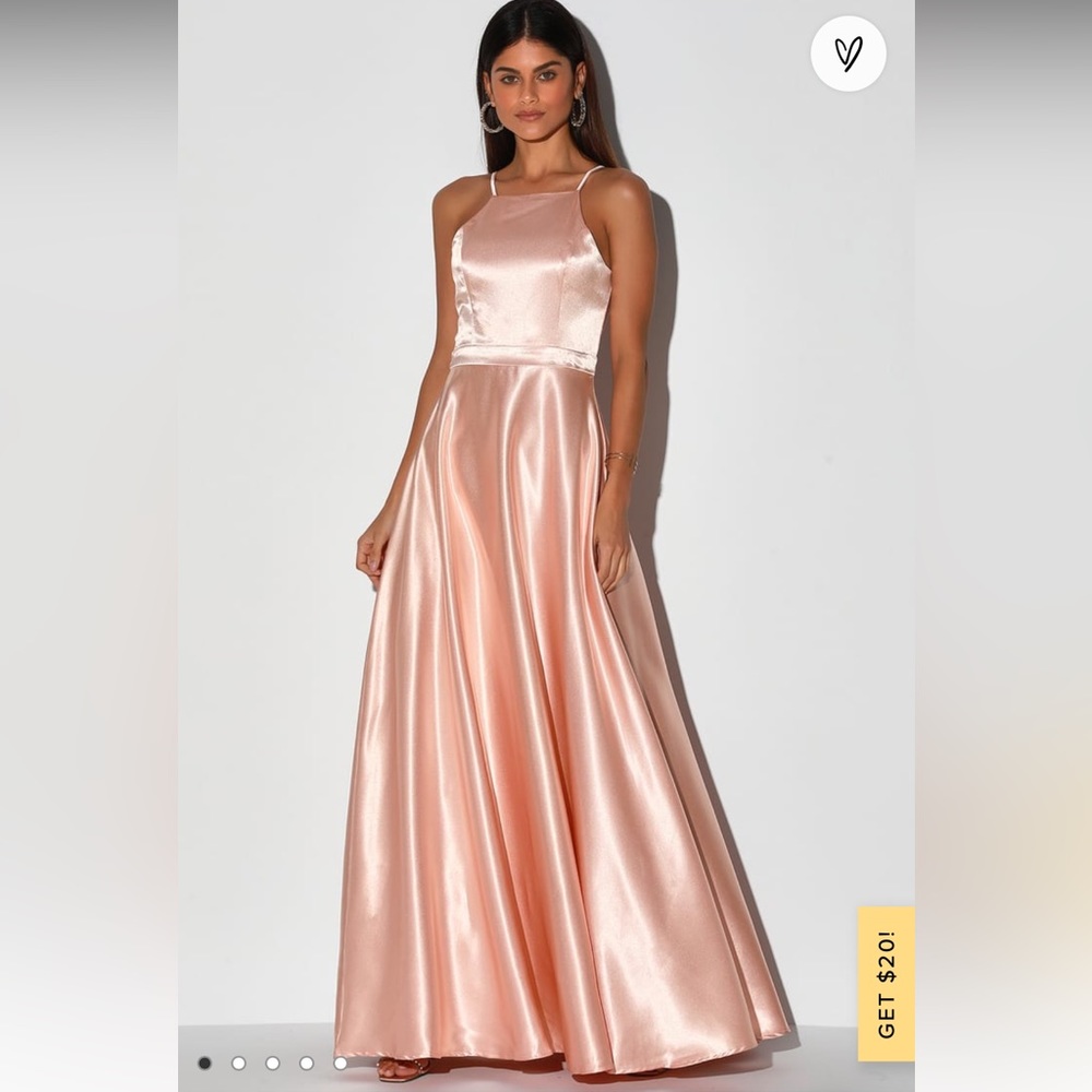 Lulus rose gold satin maxi dress NEW WITH TAGS